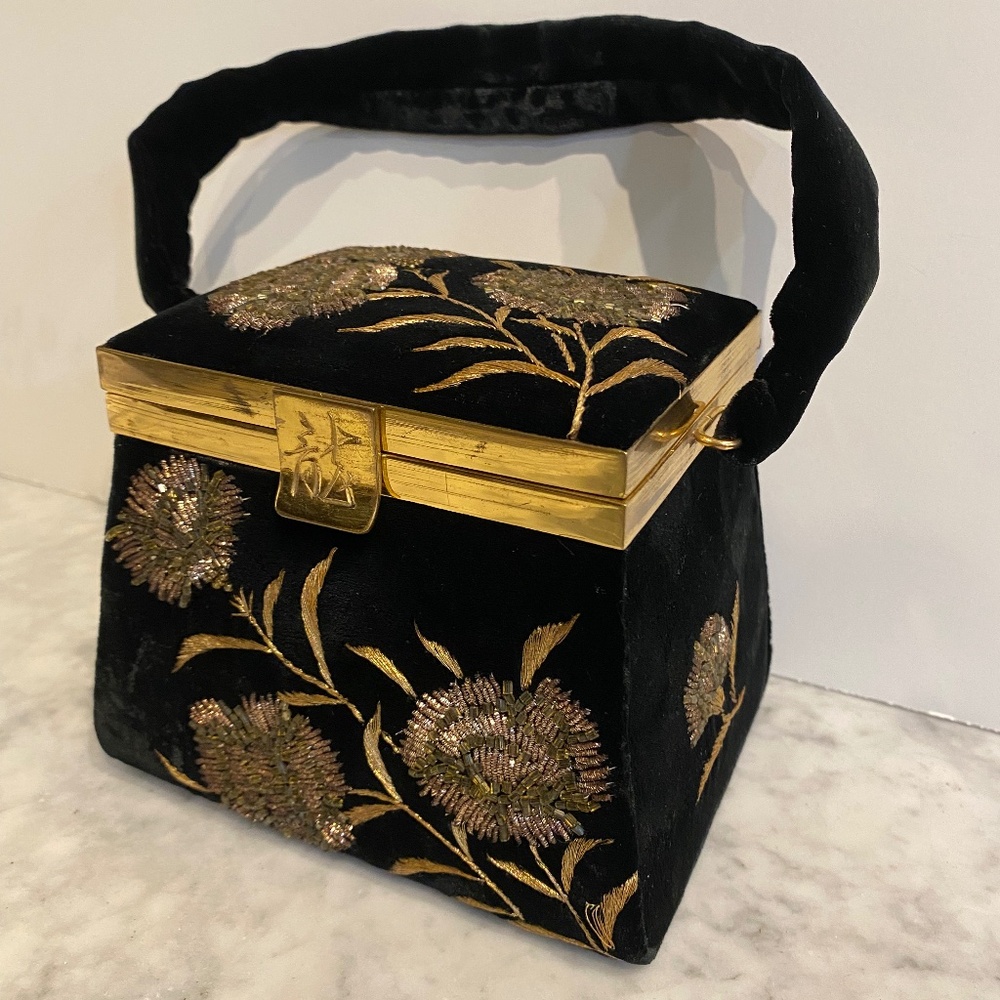 Vintage Black Velvet Beaded Bag